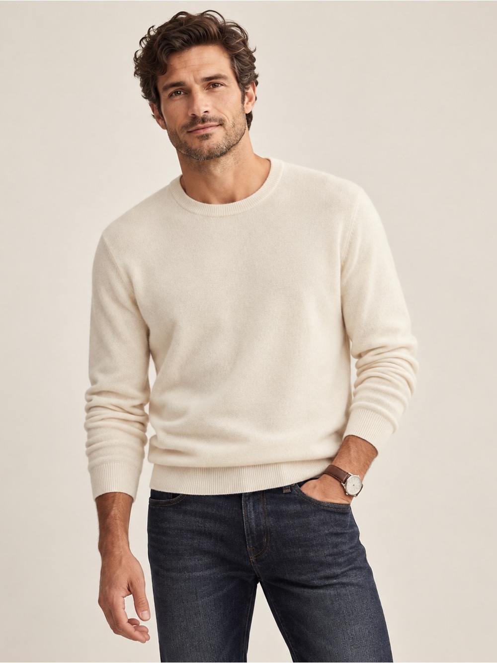 J. Crew Men’s Cashmere crewneck sweater in Warm Ivory Size XS NWT